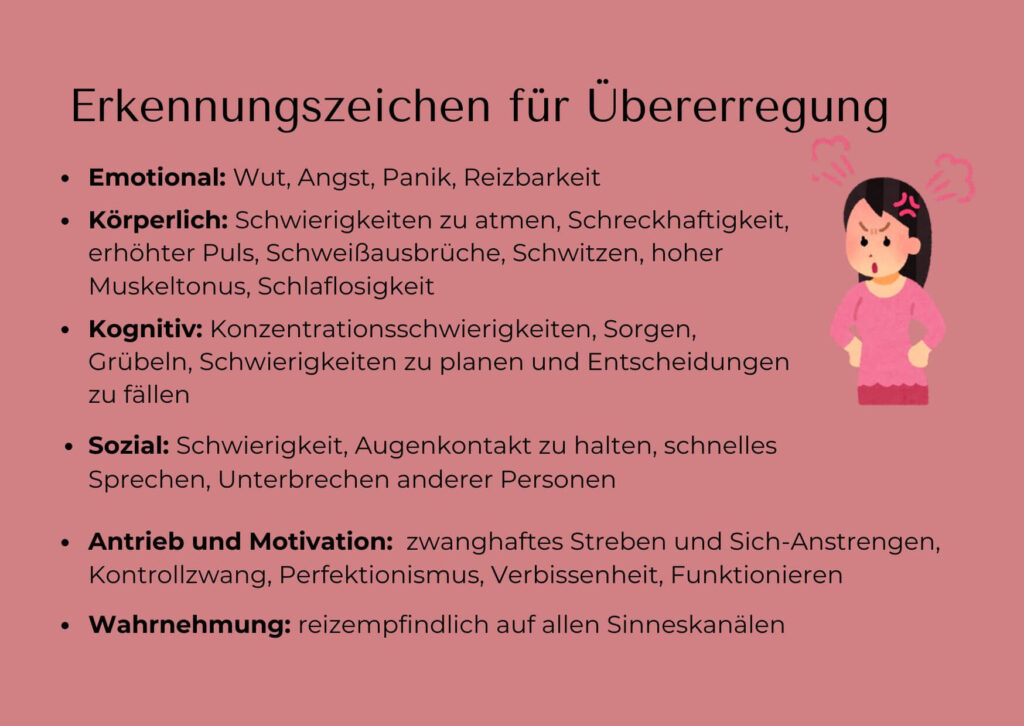 Emotionale, körperliche, kognitive und soziale Erkennungszeichen für ein Nervensystem in der Übererregung