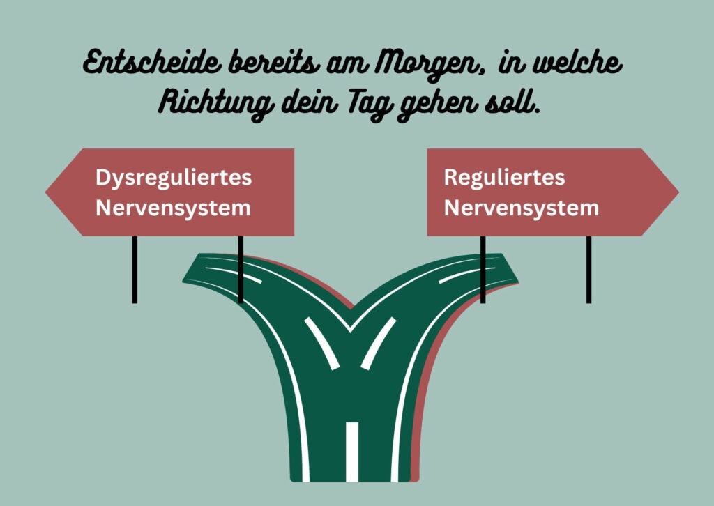 Gabelung, rechts geht es zu Reguliertes Nervensystem, nach links geht es Richtung Dysreguliertes Nervensystem.